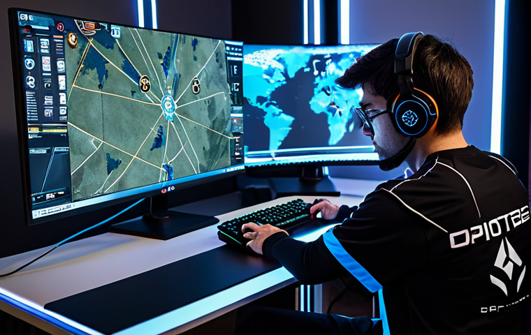 A professional male esports player, fully clothed in a modest, high-performance gaming jersey with a team logo, intensely focused on a large, high-resolution monitor displaying a tactical first-person shooter game map. His hands are positioned expertly on a mouse and keyboard, demonstrating precise crosshair placement. The background is a clean, well-lit modern gaming studio with subtle futuristic accents. Perfect anatomy, correct proportions, natural pose, well-formed hands, proper finger count, natural body proportions. Safe for work, appropriate content, fully clothed, professional, high quality photography.