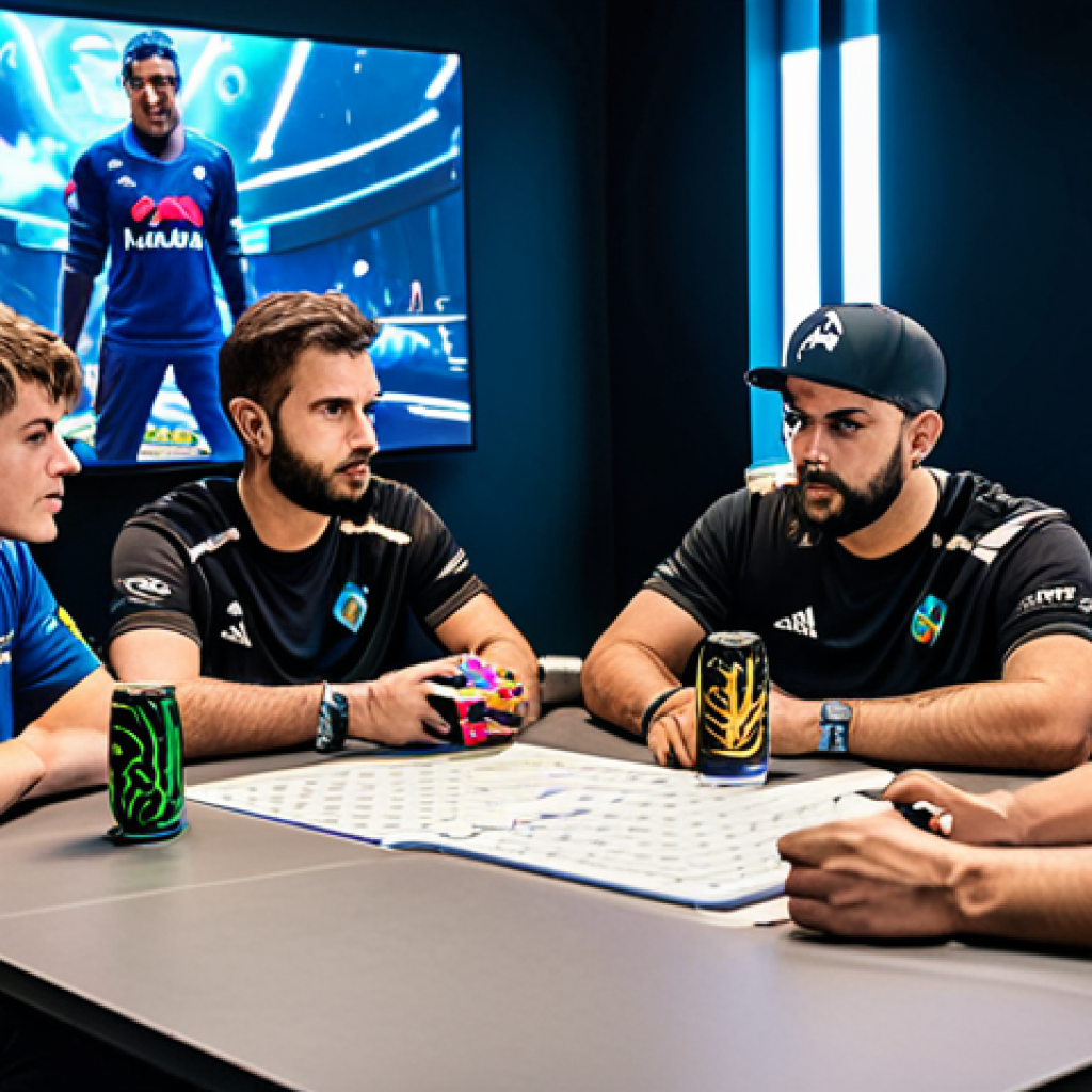Team Huddle – Strategy Session**

"A diverse team of gamers, fully clothed in comfortable esports attire, huddled around a table covered with strategy notes and energy drinks, discussing tactics before a VALORANT match, serious but focused expressions, professional setting, brightly lit gaming room, safe for work, appropriate content, perfect anatomy, natural proportions, family-friendly."

**