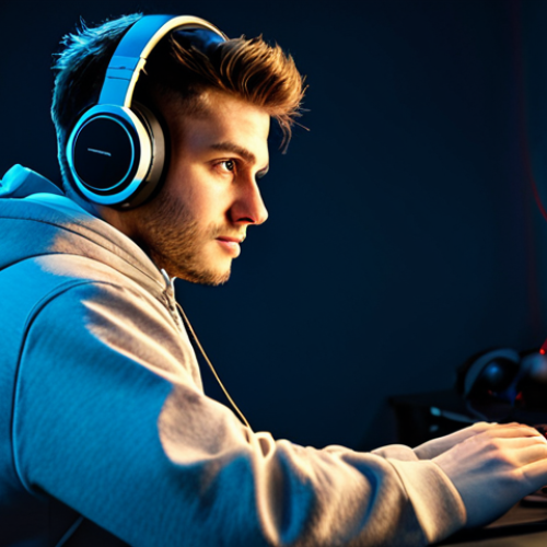 Home 24 ** A determined Valorant player, headphones on, fully focused on the screen during a ranked match. The setting is a modern gaming room with RGB lighting. The player is wearing a comfortable, but presentable hoodie. "Perfect anatomy", "correct proportions", "natural pose", well-lit, safe for work, appropriate content, fully clothed, professional gaming atmosphere, family-friendly.
**