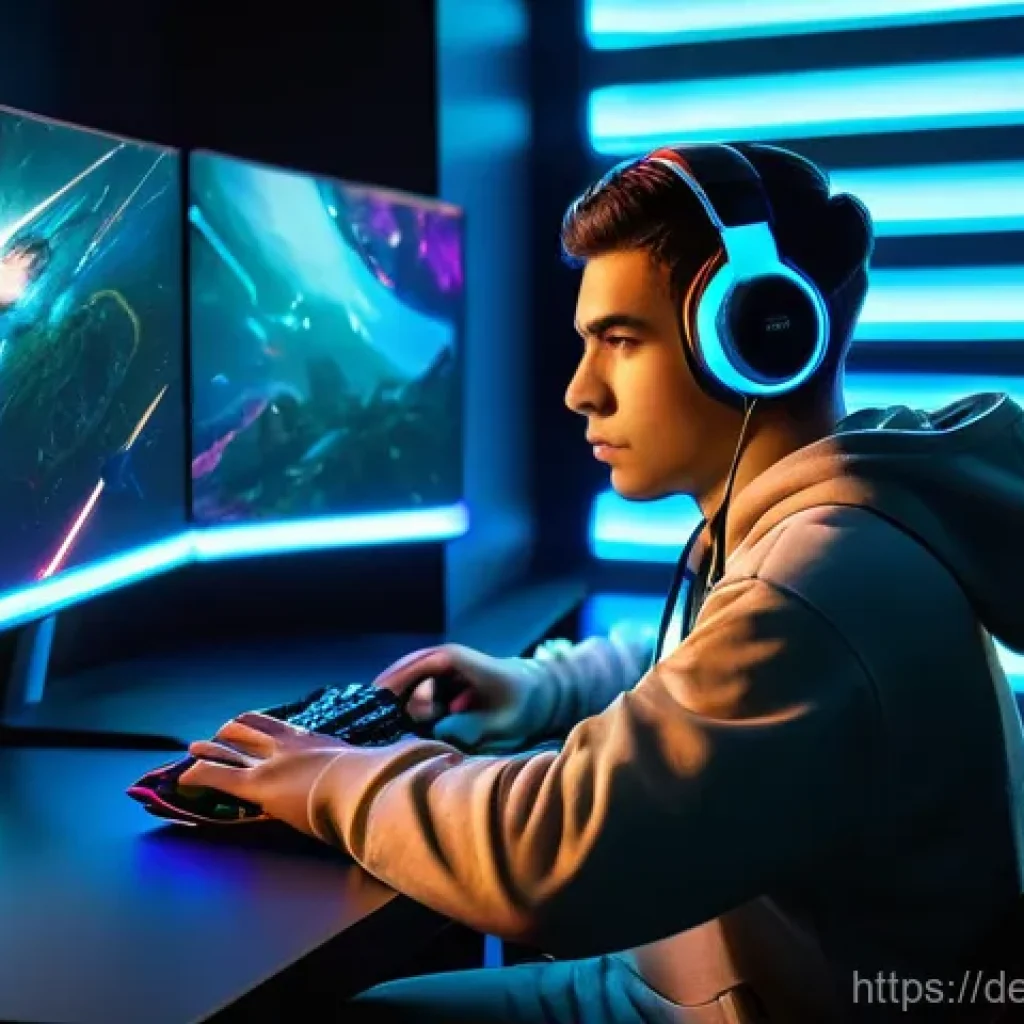 발로란트 초보자 전용 콘텐츠 - **Prompt:** A young adult, gender-neutral, deeply engrossed in a high-stakes Valorant match on a sop...