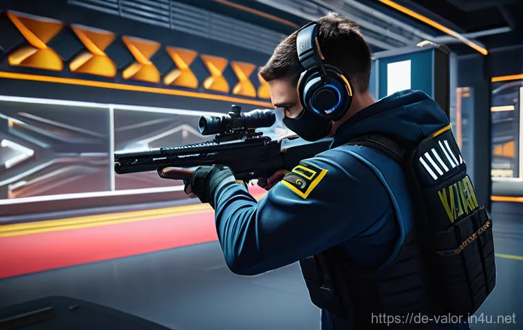 발로란트 프랙 연습을 위한 추천 맵 - A focused male Valorant player, approximately 20-25 years old, wearing a sleek, futuristic esports j...