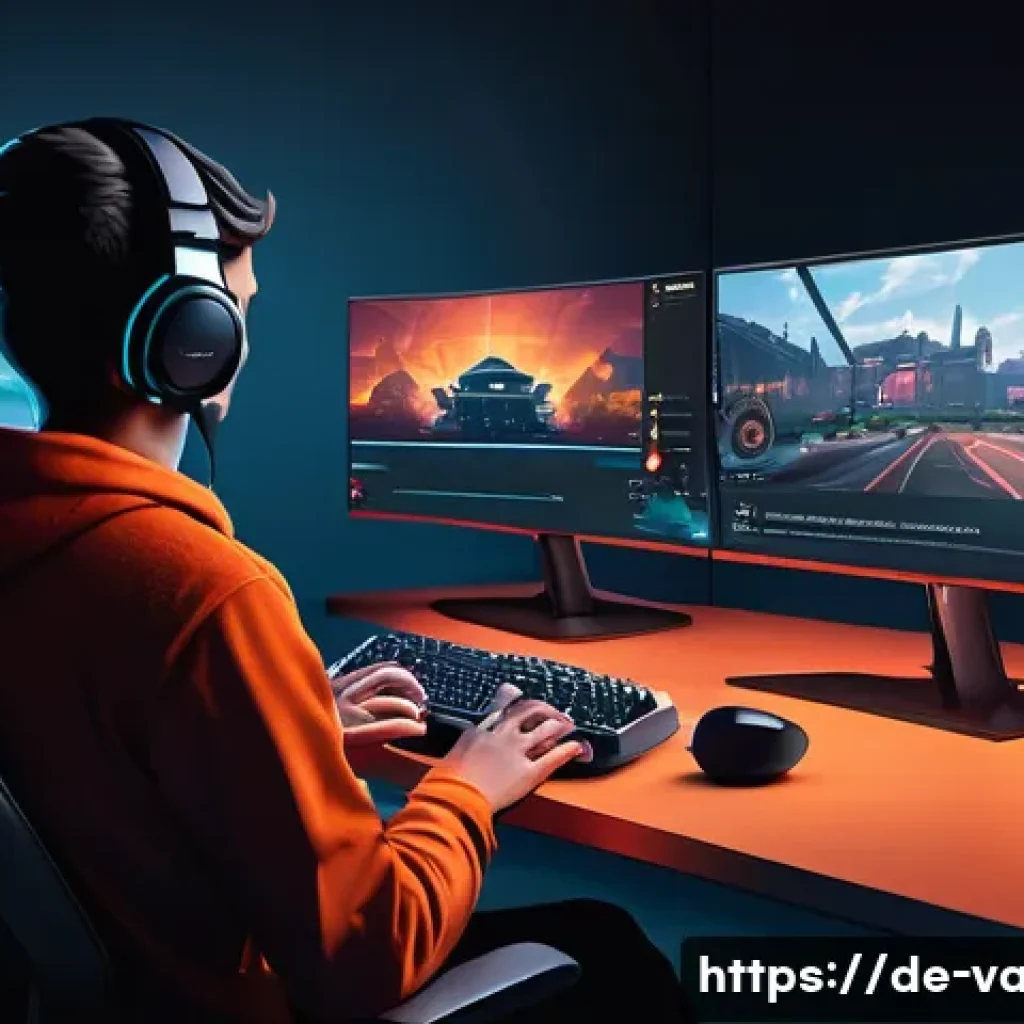 발로란트 콘텐츠 제작의 팁 - A vibrant and dynamic digital illustration of a Valorant-themed community livestream setup, featurin...