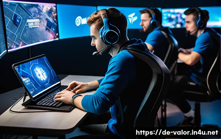 발로란트 랭크 게임 팁 - A dynamic esports team scene inside a high-tech gaming room in Berlin, Germany, with five diverse pl...