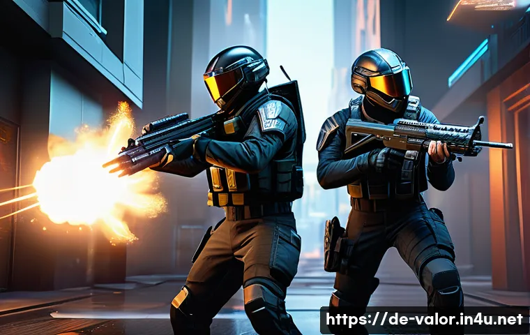 발로란트 정기 패치 소식 - A dynamic in-game scene showcasing a balanced tactical confrontation between two Valorant agents, on...