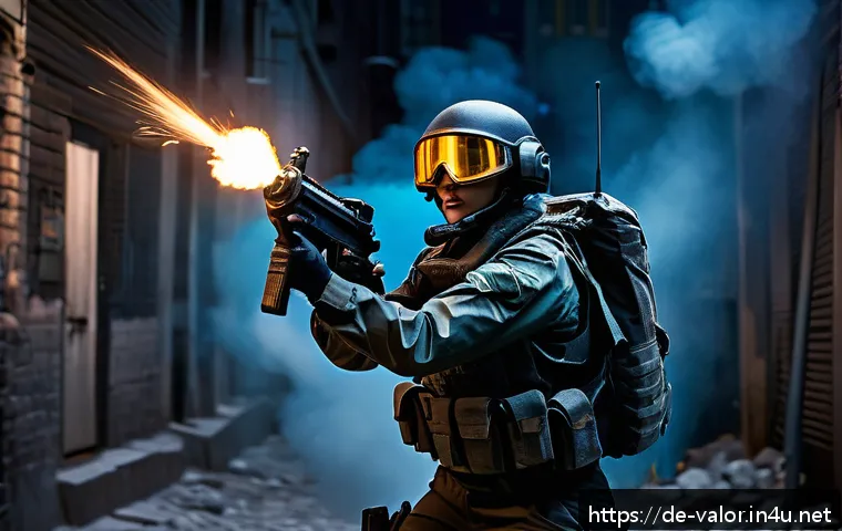 발로란트 레이즈 공략법 - A dynamic scene featuring a tactical female agent in sleek, futuristic combat gear throwing an explo...
