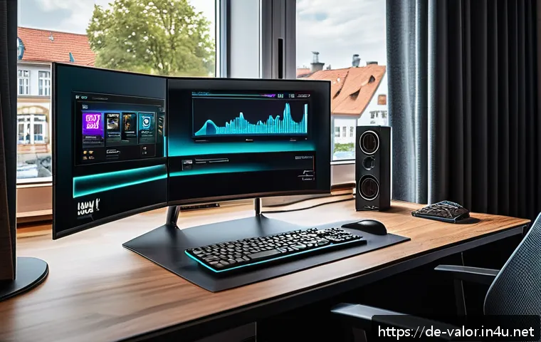 발로란트 서버 장애 해결 절차 - A detailed gaming setup scene showing a modern German home office with a high-end PC connected via a...