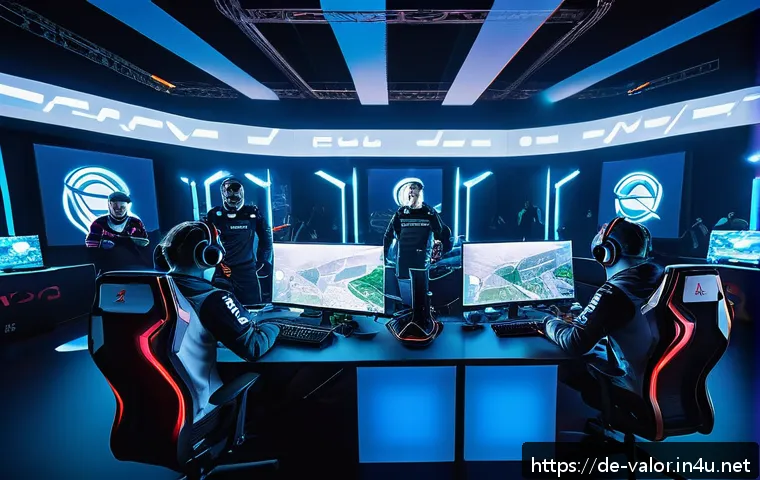 발로란트 유저 중심 콘텐츠 - A detailed digital illustration of a professional German Valorant esports team in the middle of a hi...