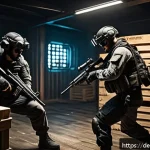 발로란트 맵별 필수 위치 - A dynamic tactical scene set in the narrow Hookah room on Bind map from a first-person shooter game,...