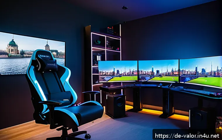 발로란트 클립 만들기 팁 - A high-tech gaming setup in a modern German-style room, featuring a powerful desktop PC with RGB lig...